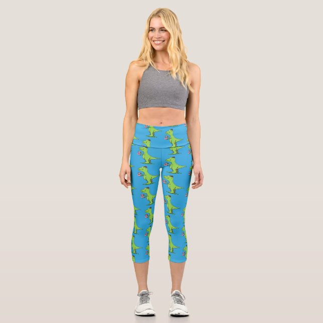Niedliches, lustiges Grün zum Rex-Dinosaurier-Cart Capri Leggings (Vorderseite)
