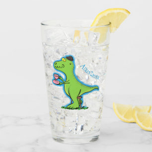 Niedliches, lustiges Grün zum Rex-Dinosaurier-Cart Glas