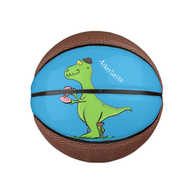 Niedliches, lustiges Grün zum Rex-Dinosaurier-Cart Mini Basketball (Vorderseite)