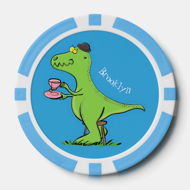 Niedliches, lustiges Grün zum Rex-Dinosaurier-Cart Pokerchips (Vorderseite)
