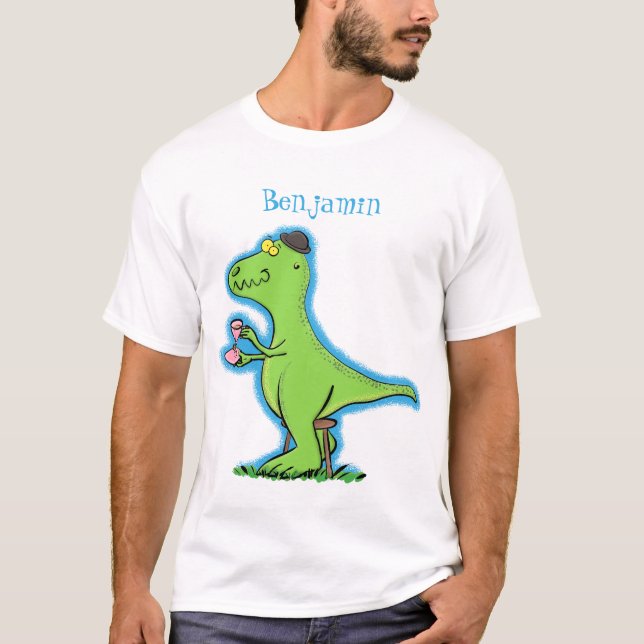 Niedliches, lustiges Grün zum Rex-Dinosaurier-Cart T-Shirt (Vorderseite)