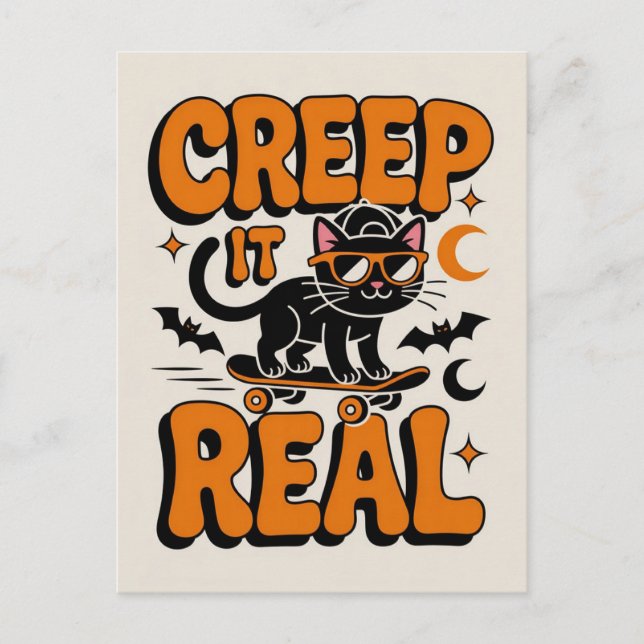 Niedliches lustiges Halloween Black Cat Creep Es e Postkarte (Vorderseite)
