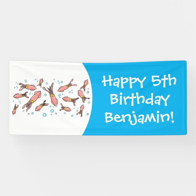 Niedliches, lustiges Rosa-Tintenfisch-Cartoon-Must Banner (Horizontal)