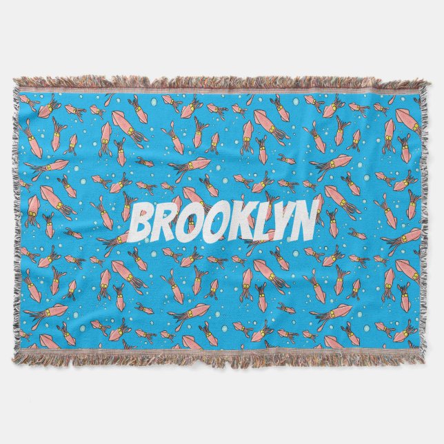 Niedliches, lustiges Rosa-Tintenfisch-Cartoon-Must Decke (Vorderseite)