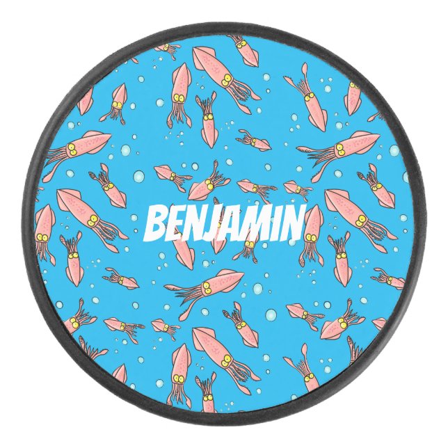 Niedliches, lustiges Rosa-Tintenfisch-Cartoon-Must Eishockey Puck (Vorderseite)