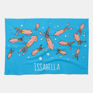 Niedliches, lustiges Rosa-Tintenfisch-Cartoon-Must Geschirrtuch
