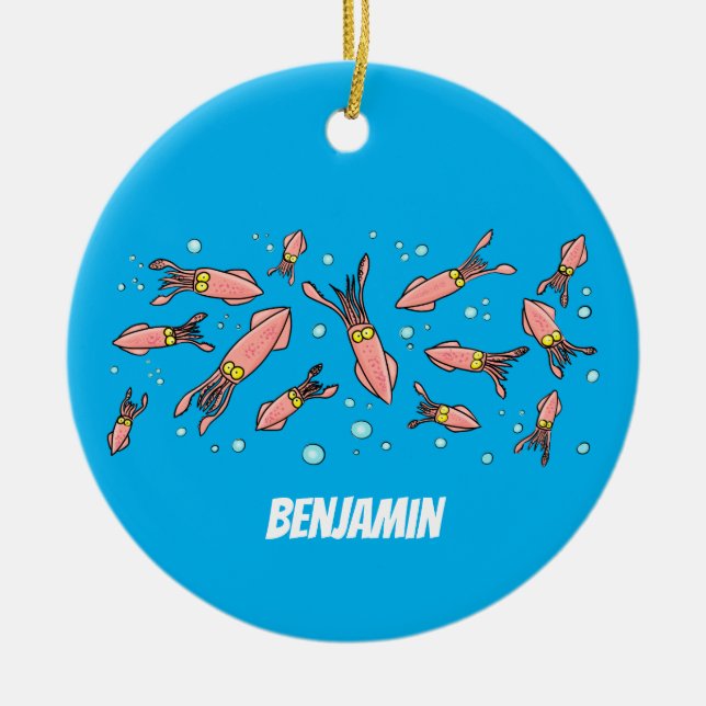 Niedliches, lustiges Rosa-Tintenfisch-Cartoon-Must Keramik Ornament (Vorne)