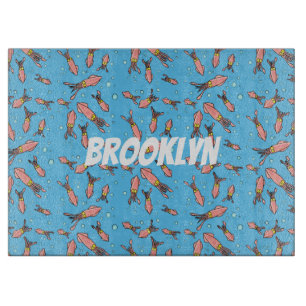 Niedliches, lustiges Rosa-Tintenfisch-Cartoon-Must Schneidebrett