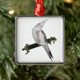 Niedliches Lutino Cockatiel Bird Ivy Pere Tier Ornament Aus Metall