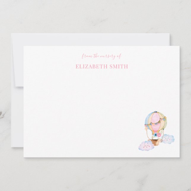 Niedliches Mädchen Dusche Heißluftballon Rosa Mitteilungskarte (Vorderseite)