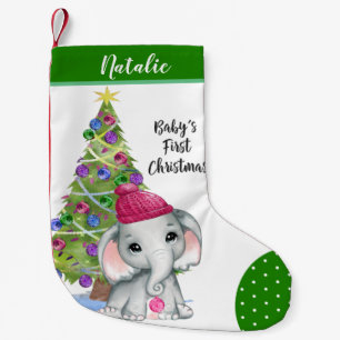 Niedliches Mädchen Elefant BABY'S ERSTE CHRISTMAS Kleiner Weihnachtsstrumpf