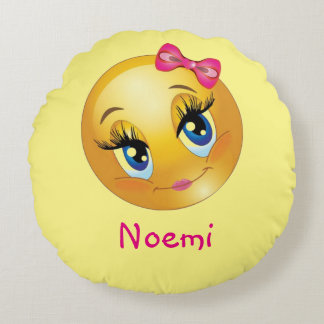 Niedliches Mädchen Emoji rundes Throw-Kissen (16") Kissen