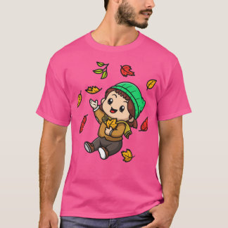 Niedliches Mädchen im Herbst Cartoon T-Shirt
