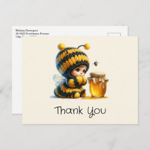 Niedliches Mädchen in Bee Costume mit Honey Danke Postkarte
