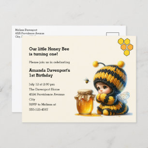 Niedliches Mädchen in Bee Costume mit Honey Geburt Einladungspostkarte