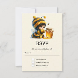 Niedliches Mädchen in BienenKostüm mit Honig RSVP Karte