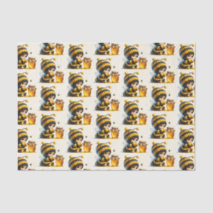 Niedliches Mädchen in BienenKostüm mit Honig Seidenpapier