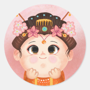 Niedliches Mädchen in der China Prinzessin Kostüm Runder Aufkleber