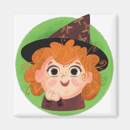 Niedliches Mädchen in einem Hexenkostüm Magnet