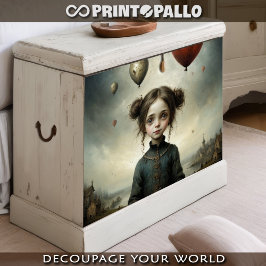 Niedliches Mädchen in einer traurigen Welt mit Luf Seidenpapier