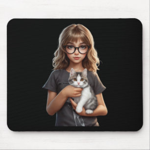 Niedliches Mädchen in Katze Schöne Aufkleber Mousepad