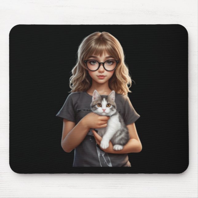 Niedliches Mädchen in Katze Schöne Aufkleber Mousepad (Vorne)