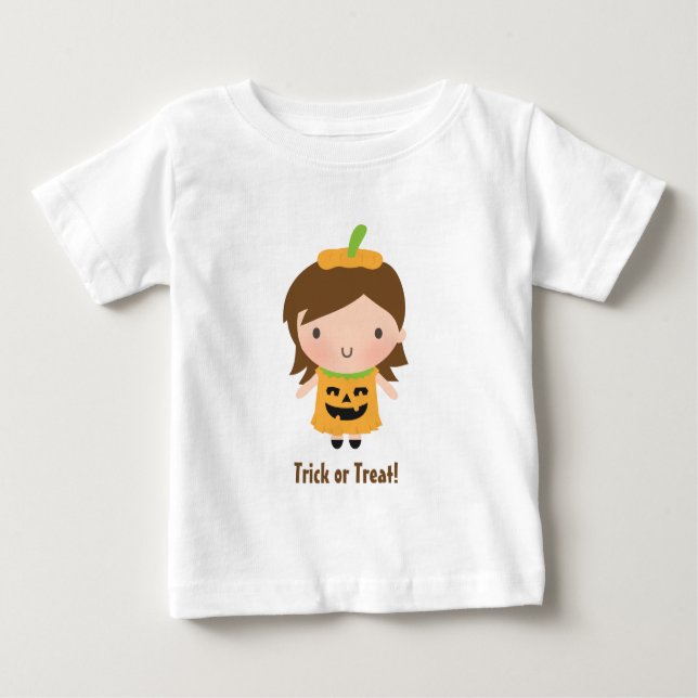 Niedliches Mädchen in Kürbiskleider Outfit Kinderm Baby T-shirt (Vorderseite)