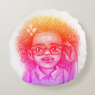 Niedliches Mädchen mit Brille Rundes Kissen