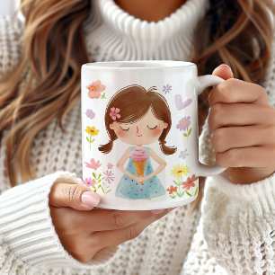 Niedliches Mädchen mit Eiscreme-Tasse Kaffeetasse