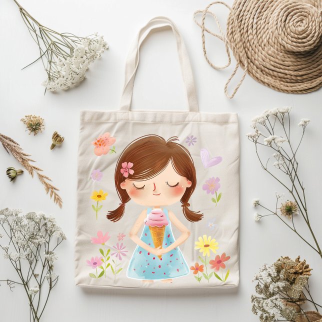 Niedliches Mädchen mit Eiscreme Tote Tasche (Von Creator hochgeladen)