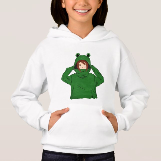 Niedliches Mädchen mit Green Frog Hoody Zeichnend  (Vorderseite)