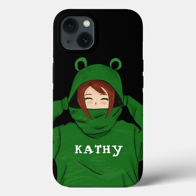 Niedliches Mädchen mit Green Frog Hoody Zeichnend  Case-Mate iPhone Hülle (Rückseite)