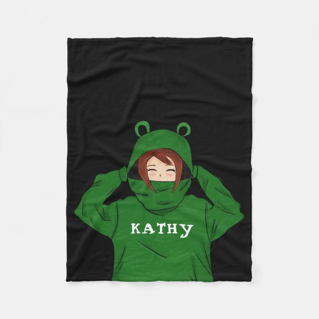Niedliches Mädchen mit Green Frog Hoody Zeichnend  Fleecedecke (Vorderseite)
