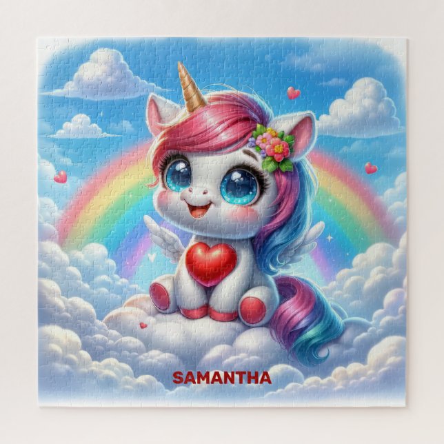 Niedliches Mädchen mit Herz auf einem Cloud-Puzzle Puzzle (Vertikal)