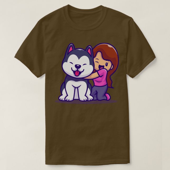 Niedliches Mädchen mit Husky-Hund T-Shirt (Design vorne)