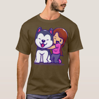 Niedliches Mädchen mit Husky-Hund T-Shirt