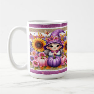 Niedliches Mädchen mit Hut mit bunten Blume, Pumpk Kaffeetasse