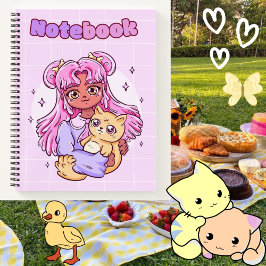 Niedliches Mädchen mit Katze 🌸 😺 🥨 ✨ Notizbuch