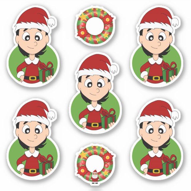 Niedliches Mädchen mit kurzem schwarzem Haar Weihn Aufkleber (Vorderseite)