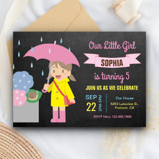 Niedliches Mädchen mit Regenschirm | Rainy Birthda Einladung
