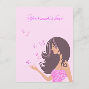 Niedliches Mädchen mit Schmetterlingen Postkarte