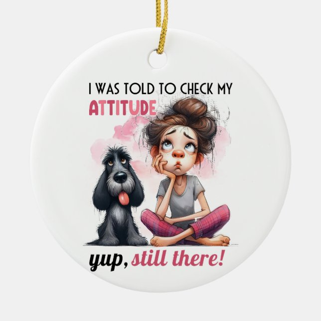 NIEDLICHES MÄDCHEN MIT SCHWARZEM SCHWARZHUND KERAMIK ORNAMENT (Vorne)