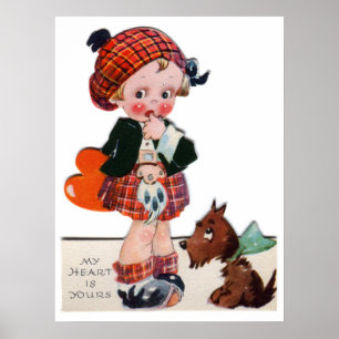 Niedliches Mädchen retro Vintages Valentineplakat Poster