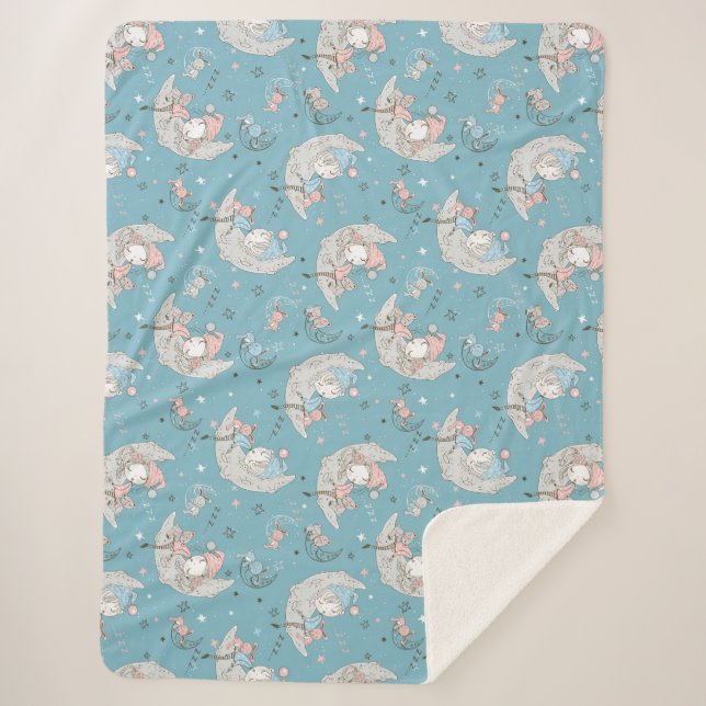 Niedliches Mädchen Schlafen auf dem Mond mit einem Sherpadecke (Vorderseite)