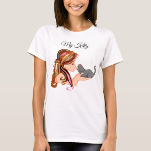 Niedliches Mädchen und adorable graue Kätzchen T-Shirt