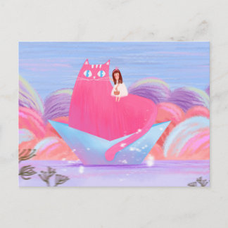 Niedliches Mädchen und die große Katze Postkarte