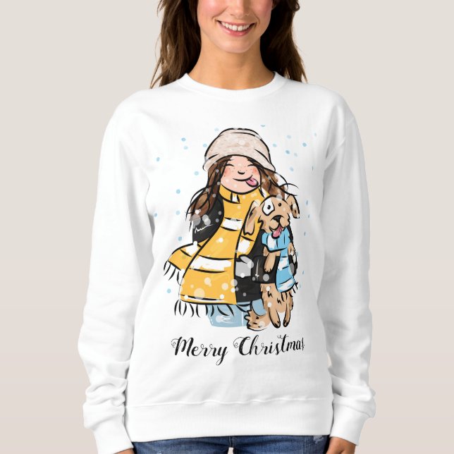 Niedliches Mädchen und ein Hund Sweatshirt (Vorderseite)