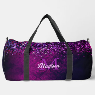 Niedliches Magenta-Schwarz-Imitat-Glitzer-Monogram Duffle Bag