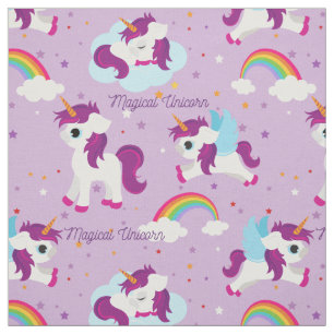 Niedliches magisches Einhorn auf lila Hintergrund Stoff