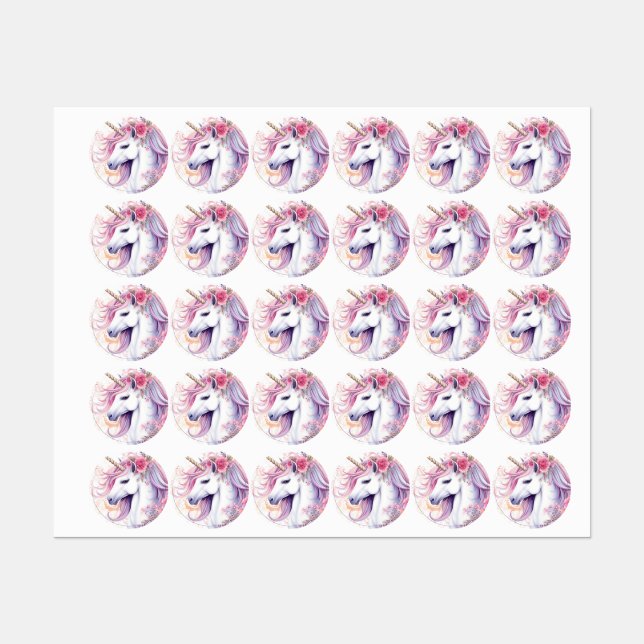 Niedliches magisches Einhorn Etiketten (Blatt)